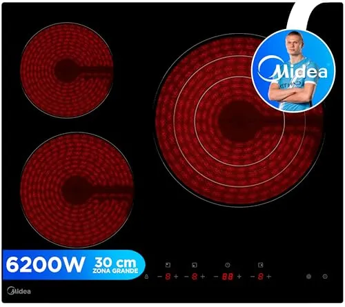MIDEA Glaskeramik-Kochfeld für 3 Kochfelder, 6200 W, integriertes Kochfeld mit Touch-Bedienfeld, Lichtanzeige, Timer, Childlock und Überhitzungsschutz