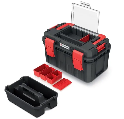Kistenberg Werkzeugkiste S-Block Pro - Werkzeugkasten mit praktischem Organizer im Deckel, wasser- und staubdicht, ideal für Handwerker und Hobbybastler. Maße: 450 x 280 x 264 mm.