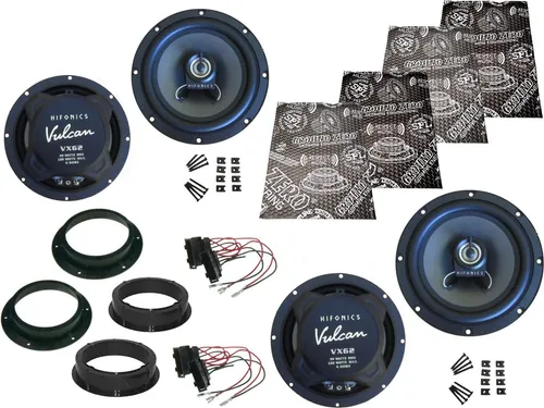 Hifonics Boxen Set für VW Golf V 1KM (03-12) - 180W - Auto-Lautsprecher Komplett Set für VW Golf V 1KM, bietet kraftvollen Klang mit 180 Watt max. Leistung und inkludierten Dämmmatten für optimalen Sound.
