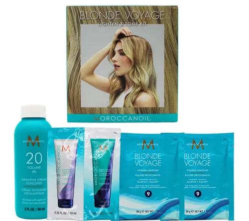 Moroccanoil Blonde Voyage Lighten & Tone Kit – Professionelles Blondierungsset - Haarpflege-Set für strahlendes Blond, inklusive hochwertigem Haaröl für glänzende Ergebnisse. Ideal für die Pflege und Aufhellung von blondem Haar.