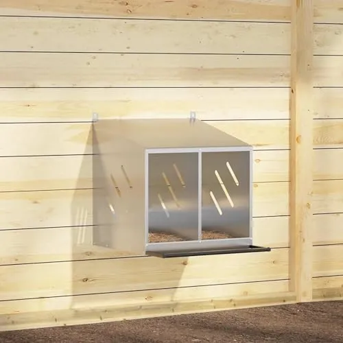 vidaXL Hühner-Nistkasten mit 2 Fächern aus verzinktem Metall - Geflügelställe & Geflügelkäfige – Robuster Nistkasten für gesunde Eierproduktion, wetterfest und mit integriertem Sitzstangen-Design für einfachen Zugang der Hennen.