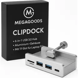 MEGAGOODS 6-in-1 USB 3.0 Hub Aluminium Schwarz mit TF-Slot