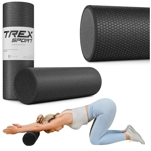 TREX SPORT Faszienrolle TX-045EPR aus EPP-Schaumstoff | 45 cm Länge, 15 cm Durchmesser, Foam Roller für Rücken, Yoga, Pilates und Ganzkörper-Massage | Schwarz