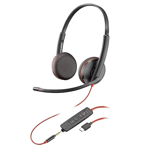 Poly Blackwire 3225 Schnurgebundenes Headset – Noise Cancelling-Mikrofon – Stereo-Design – Verbindung mit PC/Mac/Mobilgeräten über USB-C, USB-A oder 3,5 mm – Kompatibel mit Teams, Zoom