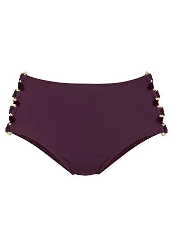 Lascana Damen Highwaist-Bikini-Hose - Bikinihosen für Damen, perfekte Highwaist-Form mit goldfarbenen Zierringen für einen eleganten Look am Strand.