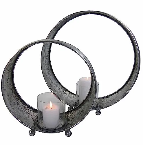 Deko-Ring Metall Kreis Skulptur mit Windlicht 29-39cm Silber Gold Wohnzimmer (29cm, Silber)