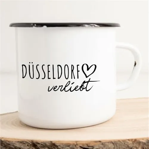 Huuraa Emaille Tasse Düsseldorf Geschenk Kaffeebecher Vintage 300ml Düsseldorf Geschenkidee