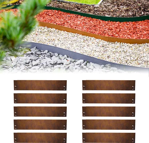 Cortenstahl Rasenkante 10er Set - 120 cm lang, 13,5 cm hoch - Robuste 10er Set Rasenkante aus Cortenstahl, ideal für Beeteinfassungen und Rasenbegrenzungen. Wetterbeständig und mit individueller Patina für einen natürlichen Gartencharme.