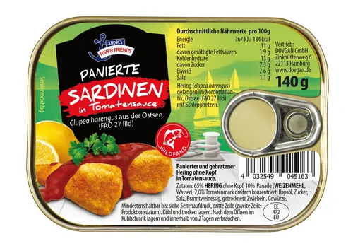 Andre's Fisch & Friends panierte Sardinen in Tomatensauce 140 g