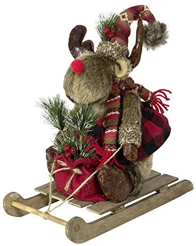 Christmas Paradise Weihnachtsfigut Elch auf Holzschlitten 30cm rot-schwarz-kariert Rentier