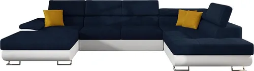 Mirjan24 Wohnlandschaft, Blau, rechts montierbar - Geräumige U-Form Wohnlandschaft mit Schlaffunktion und Bettkasten, ideal für gemütliche Wohnzimmer und entspannte Abende.
