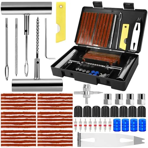 CIANBIFN Reifenreparaturset 64 Stück, Reifen Flickset Auto Autoreifen Reparaturset Reifen Reparaturset für Autos, Geländewagen, Motorräder, Elektrofahrzeuge, Fahrräder und Mehr, Schwarz