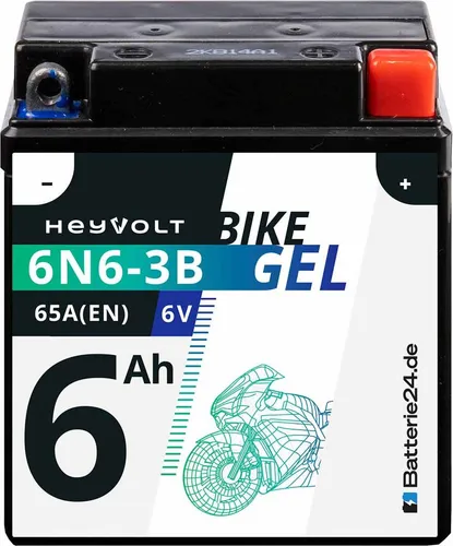 HeyVolt BIKE GEL Motorradbatterie 6N6-3B 00611 6V 6Ah von HeyVolt