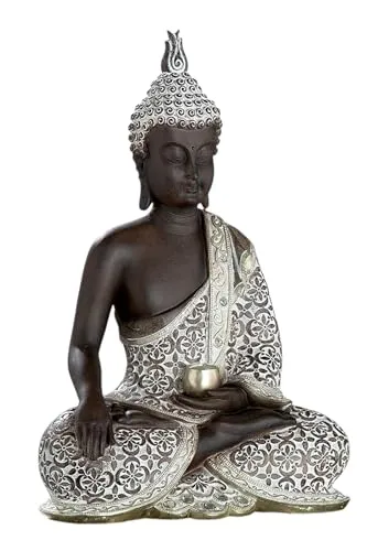 GILDE Buddhafigur Mangala - Braun-weiß - Stilvolle Buddhafigur aus Kunstharz, 29 cm hoch, ideal für Meditation und spirituelle Räume.