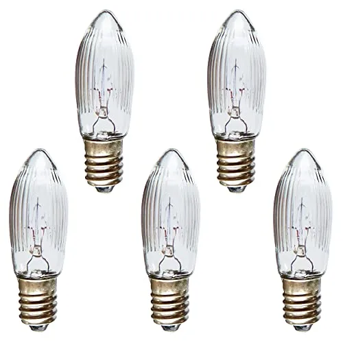 netSells AUSWAHL 5er Set - 46V 3W Topkerze für AUSSEN - für 5 Brennstellen - Riffelkerze Spitzschaftkerze - für Schwibbogen u. Lichterketten - klar