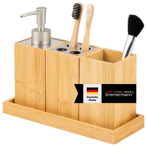 bremermann Badezimmer-Set 4-tlg., Bambus, Badezimmer-Zubehör-Set mit Ablage