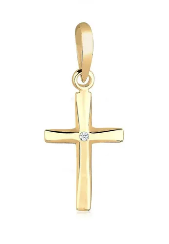 Elli DIAMONDS Kettenanhänger Anhänger Kreuz mit Diamant Weiß (0.005 ct) 585 Gelbgold, Kreuz
