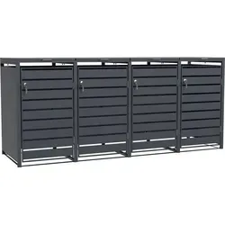Mülltonnenbox bis 240 L - Elegante Mülltonnenverkleidung mit 4 Türen - Mülltonnenbox aus pulverbeschichtetem Stahl, abschließbar und ideal für die Aufbewahrung von 60, 120 oder 240 L Mülltonnen. Schützt vor Witterungseinflüssen und sorgt für Ordnung im Garten.