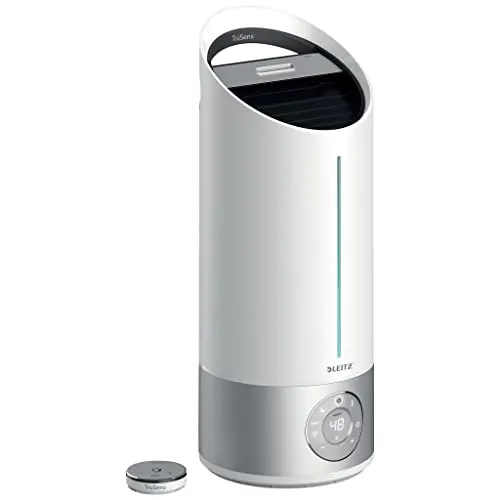 Leitz TruSens Ultraschall-Luftbefeuchter, N-300 Groß für 45 m², mit Luftfeuchtigkeitsanzeige und -kontrolle, für Büros, Schlafzimmer & Kinderzimmer, 8L Tank, Weiß/Silber, 2415168