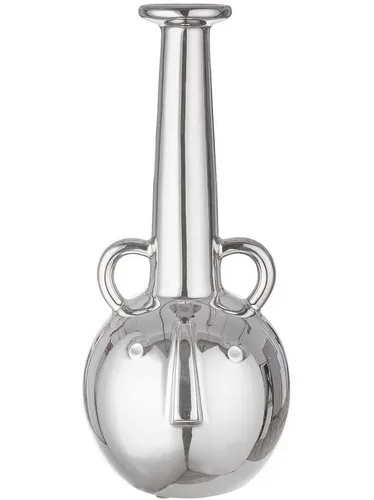 GILDE Dekovase Gesichtsvase - Silberne Keramikvase 38 cm - Vasen - Stilvolle Gesichtsvase aus glasiertem Keramik in Silber, ideal für jeden Einrichtungsstil und ein perfektes Geschenk für besondere Anlässe.