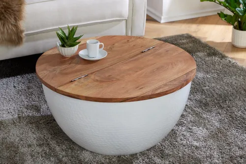 Riess-Ambiente Couchtisch ORIENT STORAGE Ø60cm - Runder Couchtisch aus Massivholz und Metall mit Stauraum, ideal für Wohnzimmer. Pflegeleicht und perfekt für individuelle Wohnakzente.