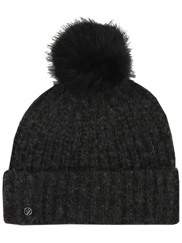 LOEVENICH Gestrickte Beanie mit Kunstfellbommel - Warme Wintermütze für Damen in Charcoal - Kuschelige Beanie aus hochwertiger Wolle, ideal für kalte Tage. Die verspielte Kunstpelzbommel setzt einen modischen Akzent. Vielseitig kombinierbar für jeden Anlass – ein perfektes Accessoire für stilbewusste Frauen.
