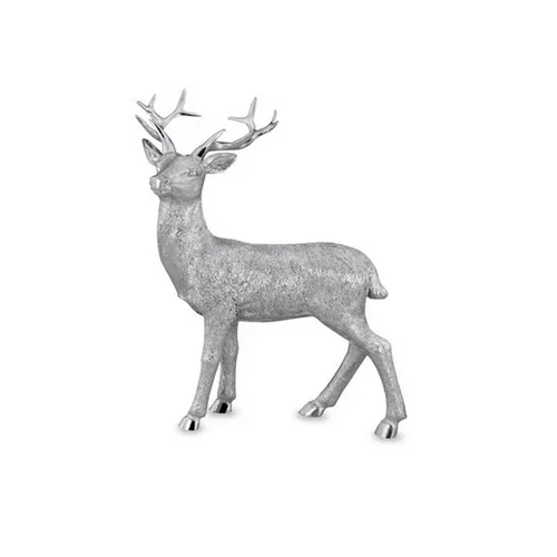 Große Stehende Silber Deko Hirsch Figur & Geweih - Weihnachten Wildfigur 19 cm
