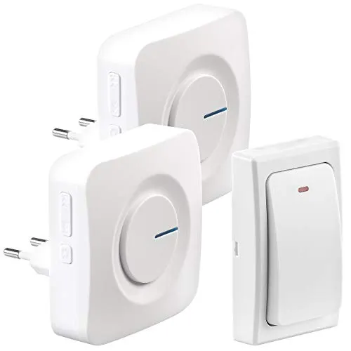 CASAcontrol Funktürklingel: Batterielose Funk-Türklingel, 2 Steckdosen-Empfänger, 36 Töne, IP44 (Funkklingel ohne Batterie, Funkklingel batterielos, wasserdicht Batterien)