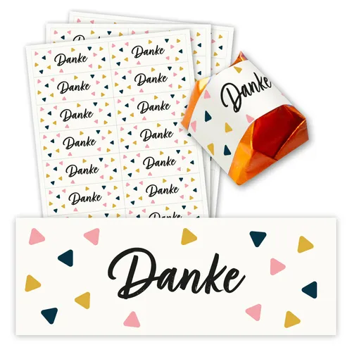 60er Aufkleber-Set Danke - Gastgeschenk passend für Küsschen Pralinen I dv_1357