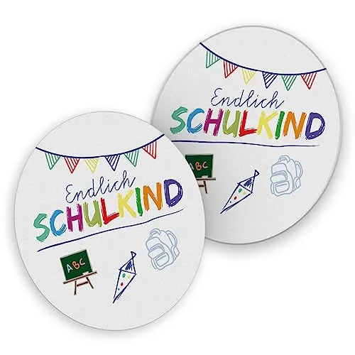 itenga 40x Bierdeckel Getränke Untersetzer Endlich Schulkind Tischdeko runde Bierdeckel aus Pappe für den Schulanfang (weiß)