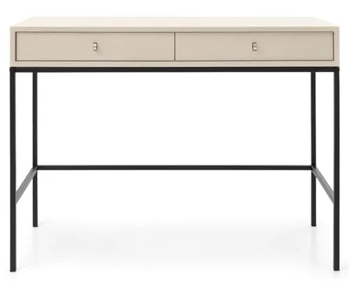 Selsey Schminktisch MONNE mit 2 Schubladen und goldenen Griffen, Beige - Moderne Eleganz für Ihr Zuhause: Der Schminktisch Monne bietet nicht nur zwei geräumige Schubladen für Ihre Essentials, sondern auch eine stilvolle Tischplatte für Make-up und mehr. Ideal für jedes Interieur.