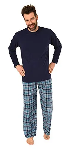 Herren Schlafanzug Pyjama lang mit Flanell Hose - auch in Übergrössen - 281 101 90 648, Farbe:Marine, Größe2:62