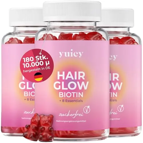 yuicy ® Hair Glow - Biotin Gummies für Haarwachstum - Wasserlösliche Vitamine, vegane und zuckerfreie Gummies, die das Haarwachstum fördern und voller Vitamine für optimale Ergebnisse sind.