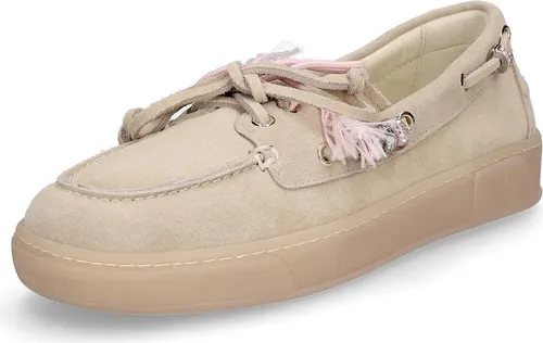 Gio+ Damen Mokassin beige - 38 - Elegante Gio+ Damen Mokassins aus hochwertigem Rauleder, ideal für stilvolle Outfits. Mit herausnehmbarer Innensohle und rutschfester Gummisohle für optimalen Tragekomfort.