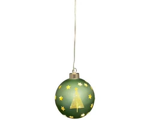 matches21 HOME & HOBBY Dekolicht LED Lampe aus Glas in Grün mit funkelndem Tannenbaum Muster, LED, Warmweiß, Kugelleuchte Ø 10 cm zum Aufhängen Batteriebetrieben mit Timer