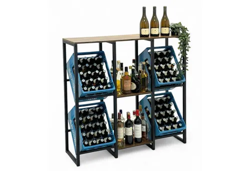 DanDiBo Kastenständer Getränkekistenregal - Regal für bis zu 4 Getränkekisten, aus robustem Metall und Holz, modern und platzsparend, ideal für die Organisation Ihrer Vorräte.