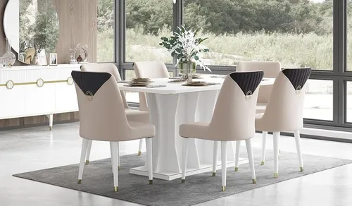 Essecke Essgruppe Esszimmer Esstisch Stühle Holz Weiß 7tlg Tisch