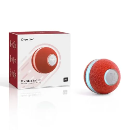 Cheerble Interaktiver Ball für Katzen, Katzenspielzeug Selbstbeschäftigung, Wicked Ball M1 mit 3 Modi & LED-Leuchten, Rechargeable für USB, Smart Spielzeug für Indoor-Katzen Kätzchen - Rot