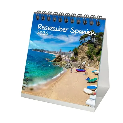 Seelenzauber Reisezauber Spanien Tischkalender 10cm x 10cm für 2026 Madrid Urlaub Mediterran