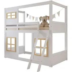 Stilvora Etagenbett Weiß, 90x200 cm, Kinderzimmermöbel - Das Stilvora Etagenbett bietet einen geschützten Schlafplatz für Kinder und Jugendlichen. Die verstärkte Konstruktion sorgt für Stabilität, während der Platz darunter für Spiel und Stauraum genutzt werden kann.