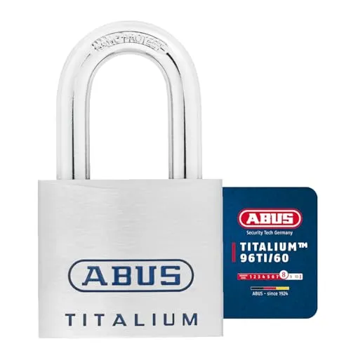 ABUS Titalium Vorhängeschloss 96TI/60 - Leicht & Sicher - Vorhängeschloss für hohe Sicherheit: Leichter Schlosskörper aus Spezialaluminium, ABUS-Sicherheitslevel 8, gleichschließend mit Wendeschlüssel für einfachen Gebrauch.