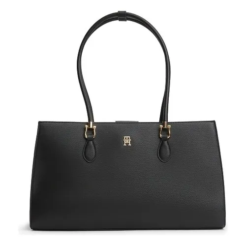 Tommy Hilfiger TH Grace Schultertasche 42 cm schwarz TAS068285 - Elegante Tommy Hilfiger Schultertasche der TH Grace Serie, ideal für modebewusste Damen. Robustes Design aus hochwertigem Polyurethan mit praktischem Reißverschluss und Umhängeriemen für vielseitigen Tragekomfort.