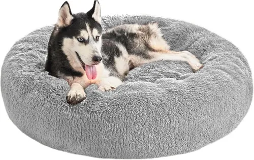 Domarex Hundebett rund für kleine und große Heimtiere, 90 cm, weiches Katzenbett DOGGURU bequem Donutbett für Hunde und Katzen - grau