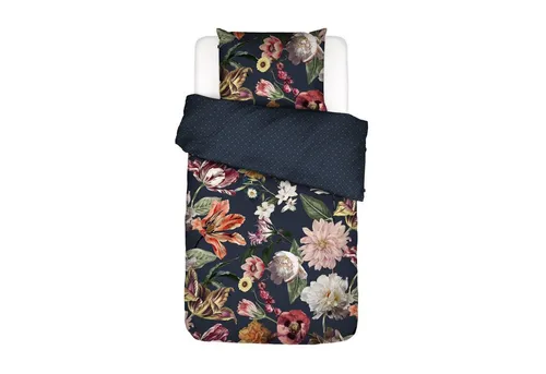 Essenza Bettwäsche Filou Dark Blue, 2-teilig - Bettwäsche-Set aus satinierter Baumwolle mit eindrucksvollen Blumenmotiven in Dunkelblau, sorgt für besten Schlafkomfort und stilvolles Ambiente.