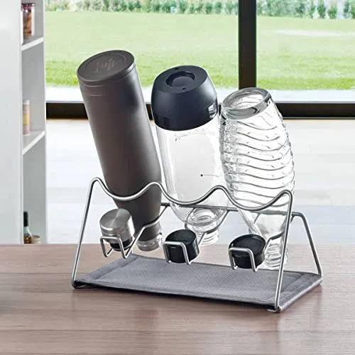 Abtropfgestell für 3 Flaschen mit Deckenhalter - Praktisches Abtropfgestell für Flaschen, inklusive Mikrofasermatte, ideal für eine saubere und platzsparende Küche.