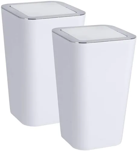 WENKO Schwingdeckeleimer Mod. Candy White 2er Set - Elegante Kosmetikeimer in Weiß, BPA-frei und hygienisch, ideal für stilvolle Badezimmergestaltung. Praktisches 2er Set für einheitliches Design.