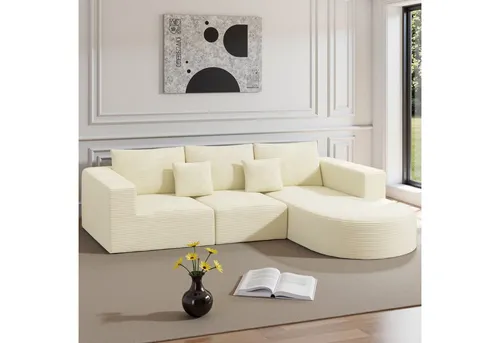 HawthyHome Cloud-Cord Ecksofa L-form 264x177cm – Montagefrei mit Kissen - Modulares Ecksofa in verschiedenen Farben, gefertigt aus weichem Cord. Ergonomische Polsterung für optimalen Sitzkomfort und abnehmbare Kissenbezüge für einfache Reinigung. Ideal für stilvolle Wohnräume.