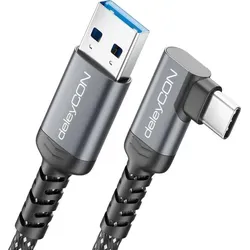 deleyCON 2m USB-A auf USB-C Kabel 90° Winkel USB 3.0 5Gbps (USB 3.2 Gen1) 90 Grad