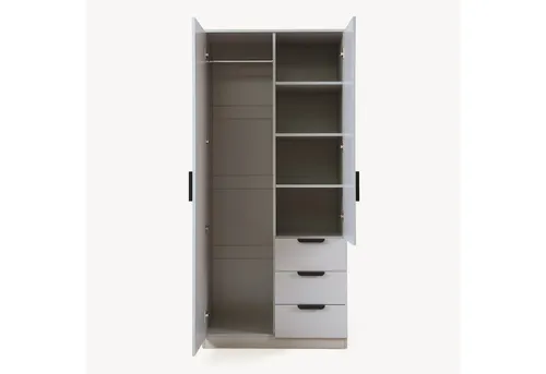en.casa Kleiderschrank »Eiselfing« 2 Türen, 4 Fächer, 3 Schubladen 176x80x52 cm Grau
