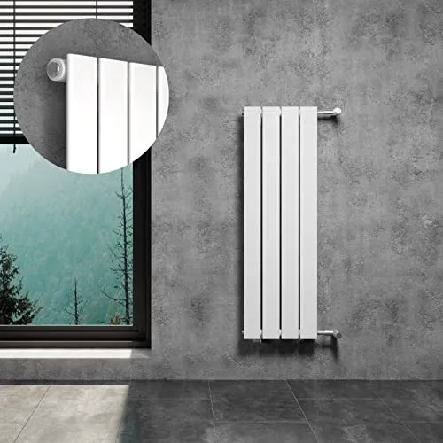 WITEN&NOCK Design Heizkörper Flach Paneelheizkörper Weiß 300 x 950 mm - Heizkörper mit elegantem Design und hoher Wärmeleistung von 330 Watt, ideal für energieeffizientes Heizen und einfache Montage dank seitlichem Anschluss mit 900 mm Nabenabstand.